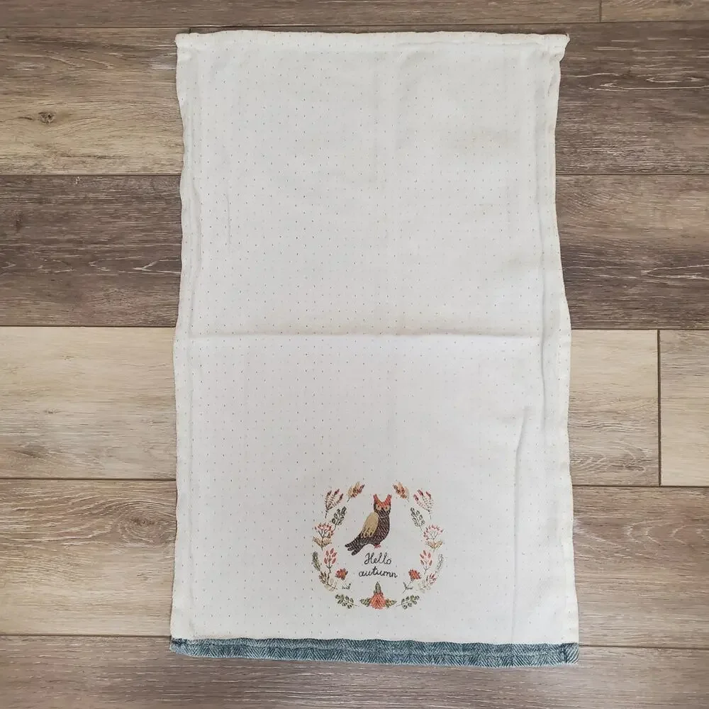 Cynthia Rowley Owl Hello Autumn Fall Hand Towel White